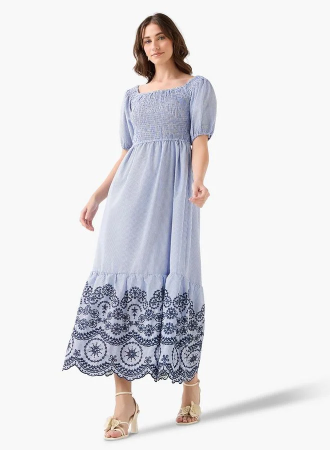 2Xtremz 2Xtremz Smocked Midi Dress with Embroidered Hem